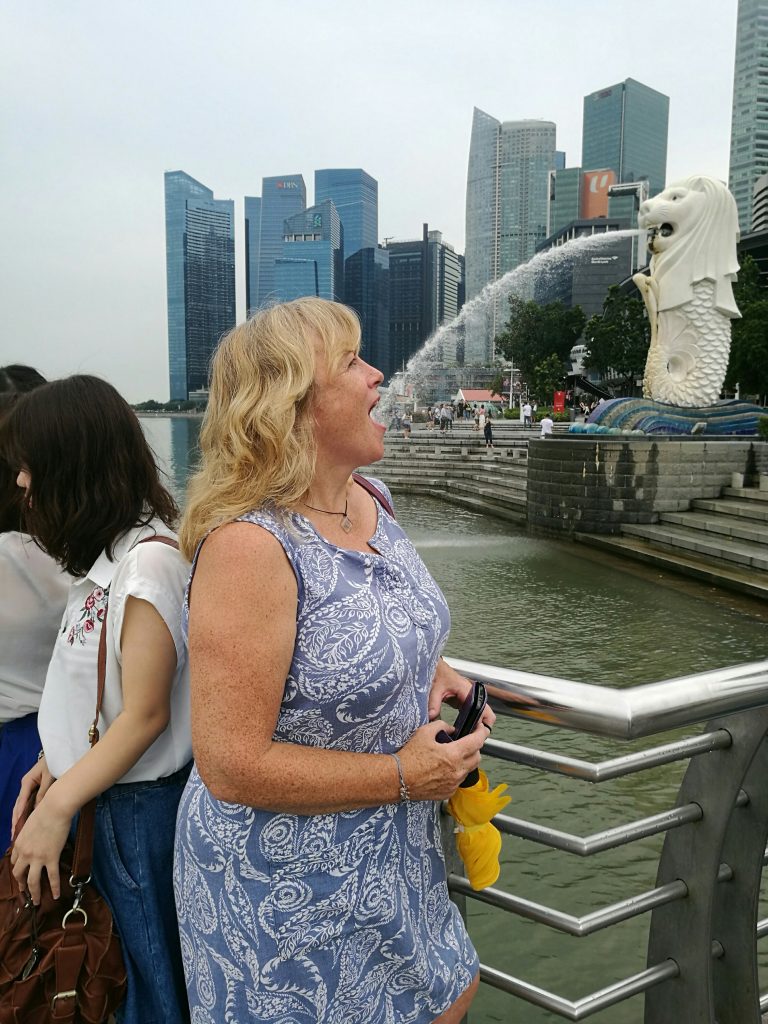 The famous Merlion Fountain in Singapore